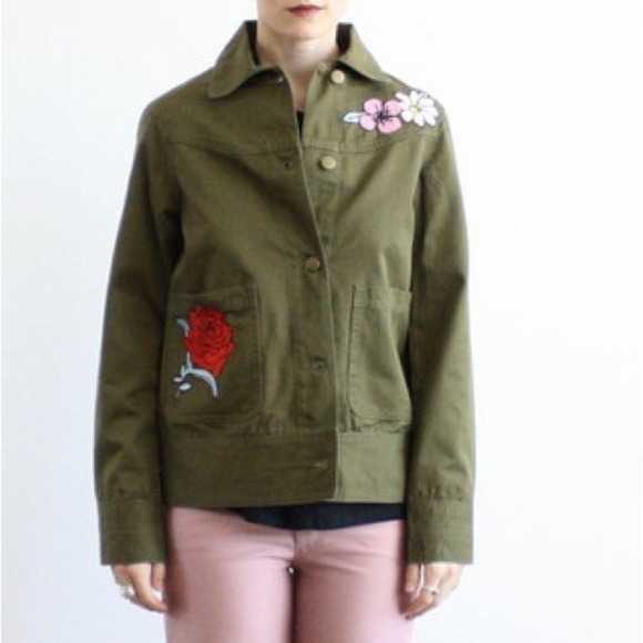 Rachel Antonoff Betty Jacket Floral Embroidered Patch Button Front Utility Sz S - Picture 1 of 14